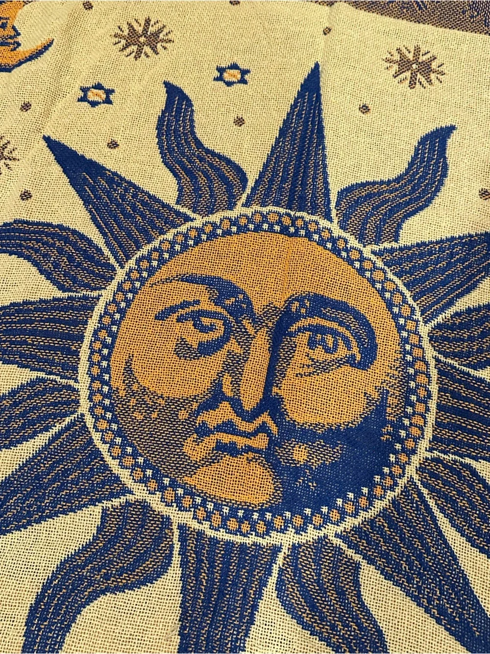 Sun and Moon Blue and Gold Tapestry Wall Hanging
